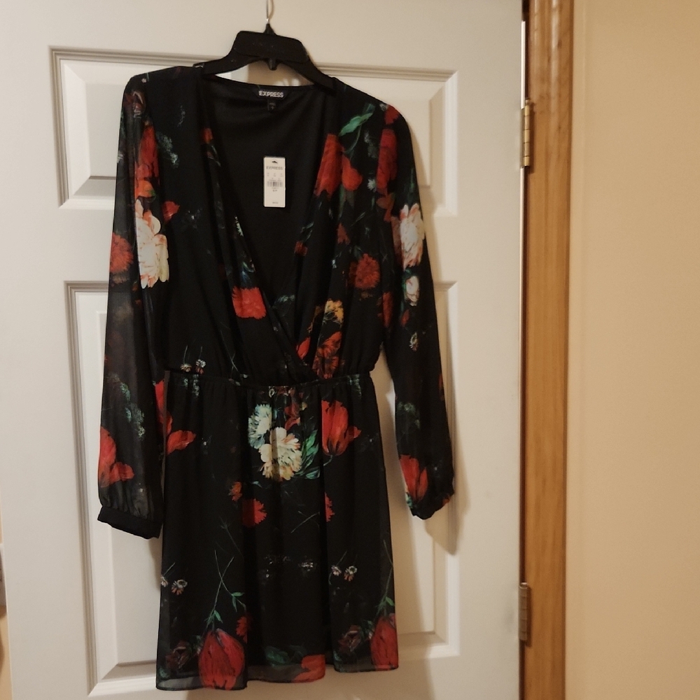 Express Black Dress with Floral Design